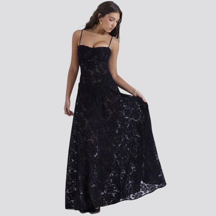Women's Satin Maxi Dress with Corset Bodice