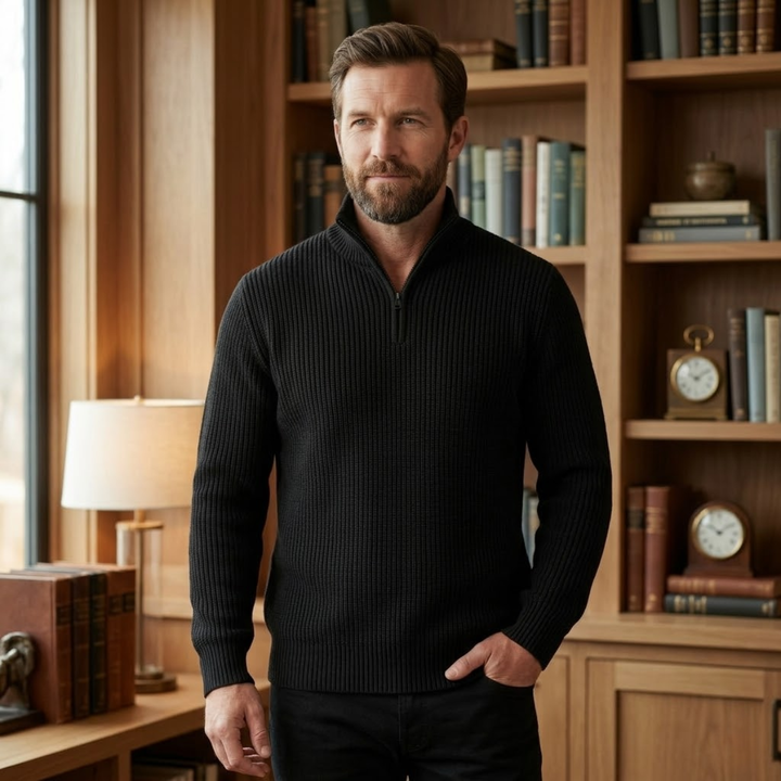 The Brighton Men's Merino Wool Sweater - Half Zip Knitted Pullover
