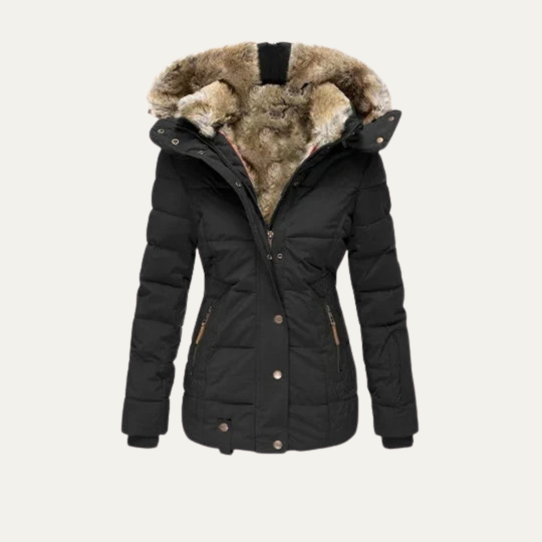 Women's Faux Fur Hooded Winter Jacket – Warm Quilted Puffer Coat