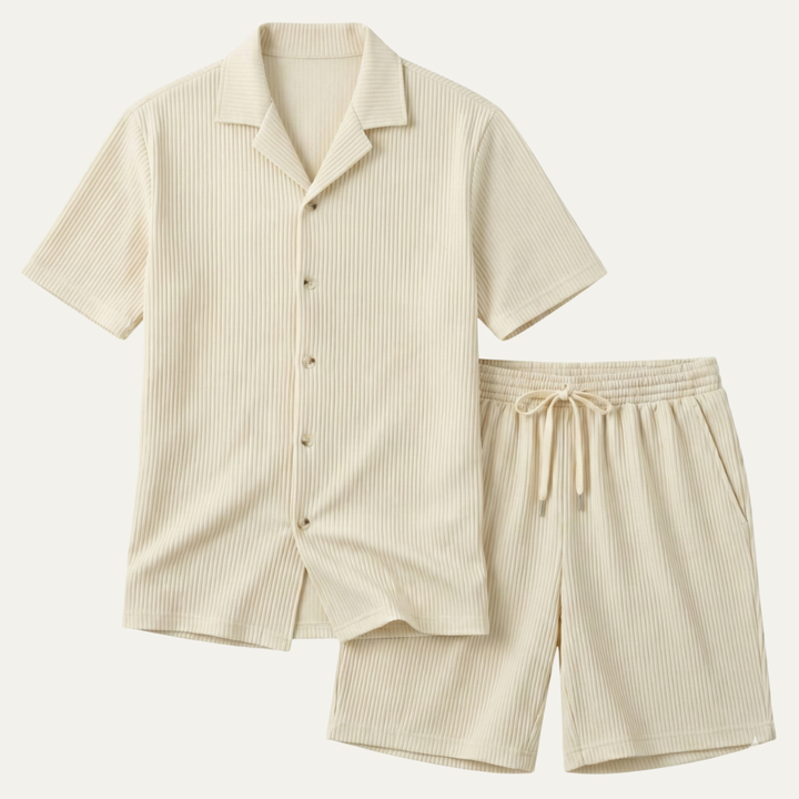 The Poschiavo Men’s Casual Summer Ribbed Set – Shirt & Shorts