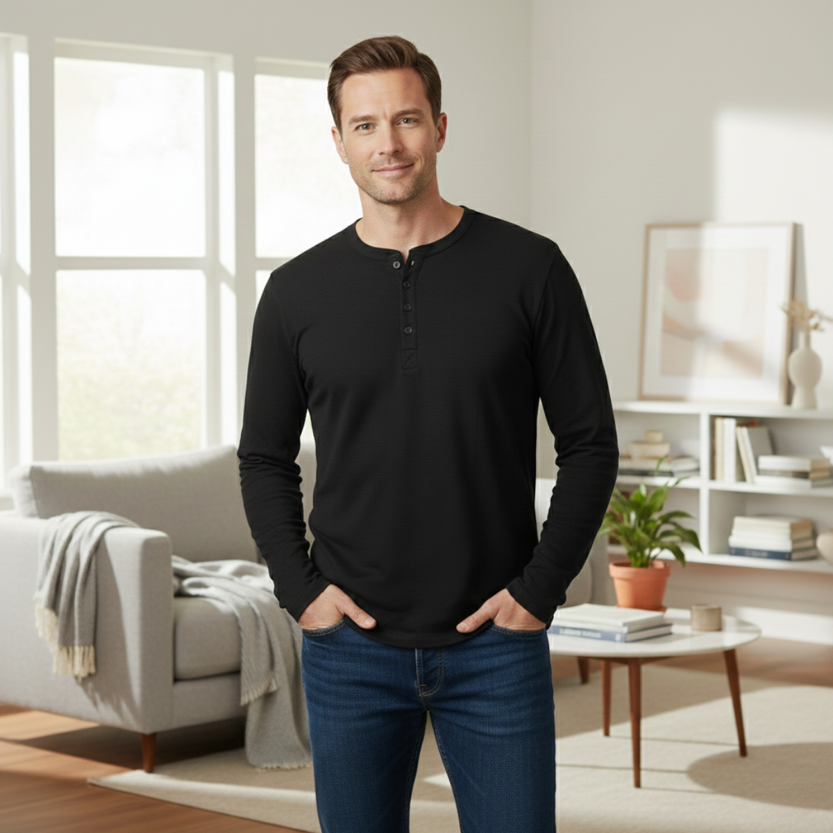 The Sheffield Men's Long Sleeve Henley Shirt - Modern Cotton Top