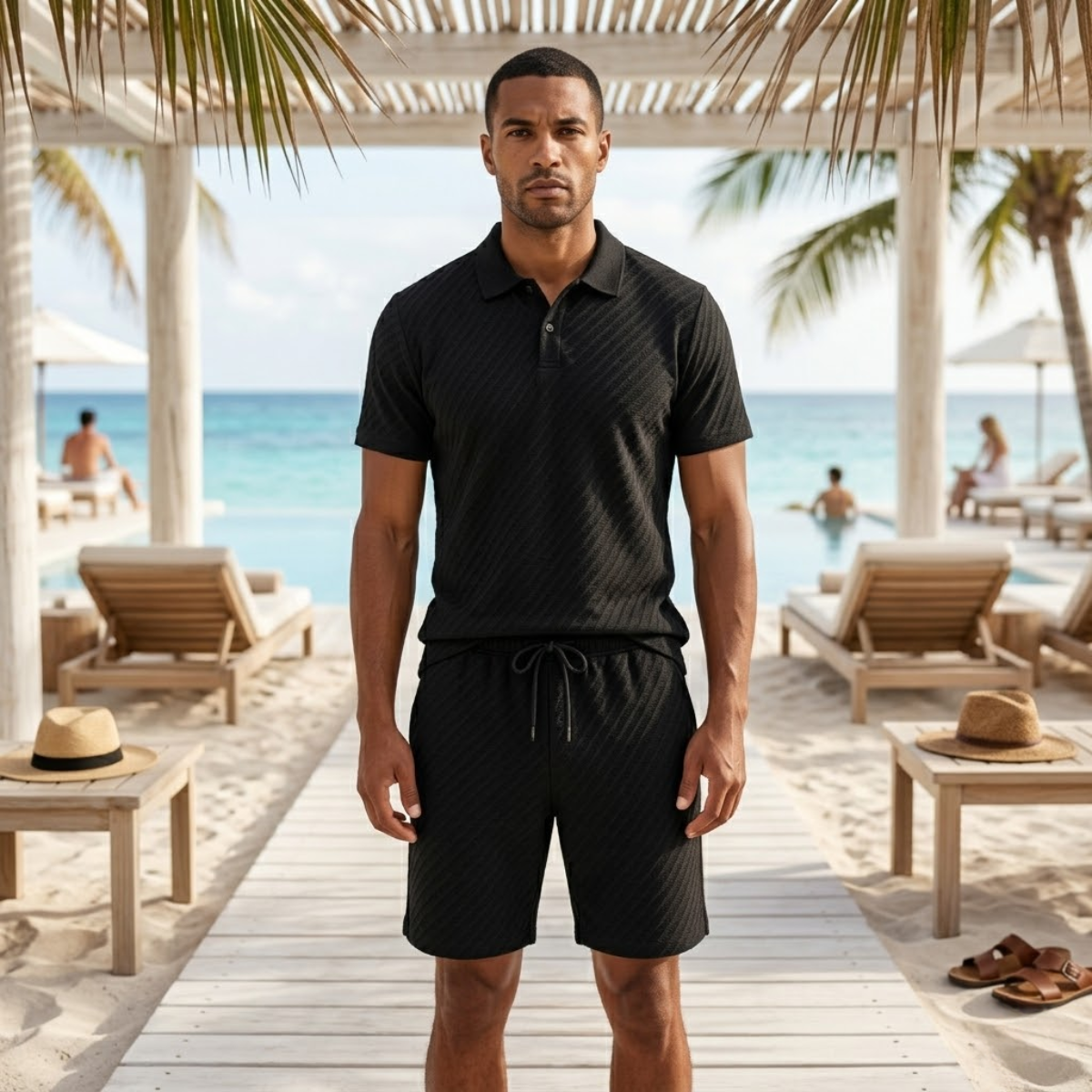 The Surrey Men’s Summer Jacquard Polo & Shorts Set – Lightweight Beach Outfit