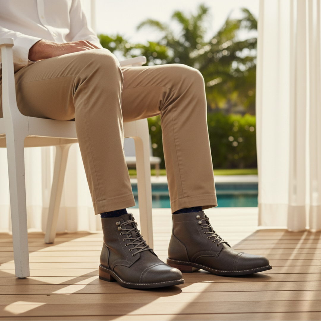 The Porto Cervo Men’s Durable  Faux Leather Lace Up Ankle Boots