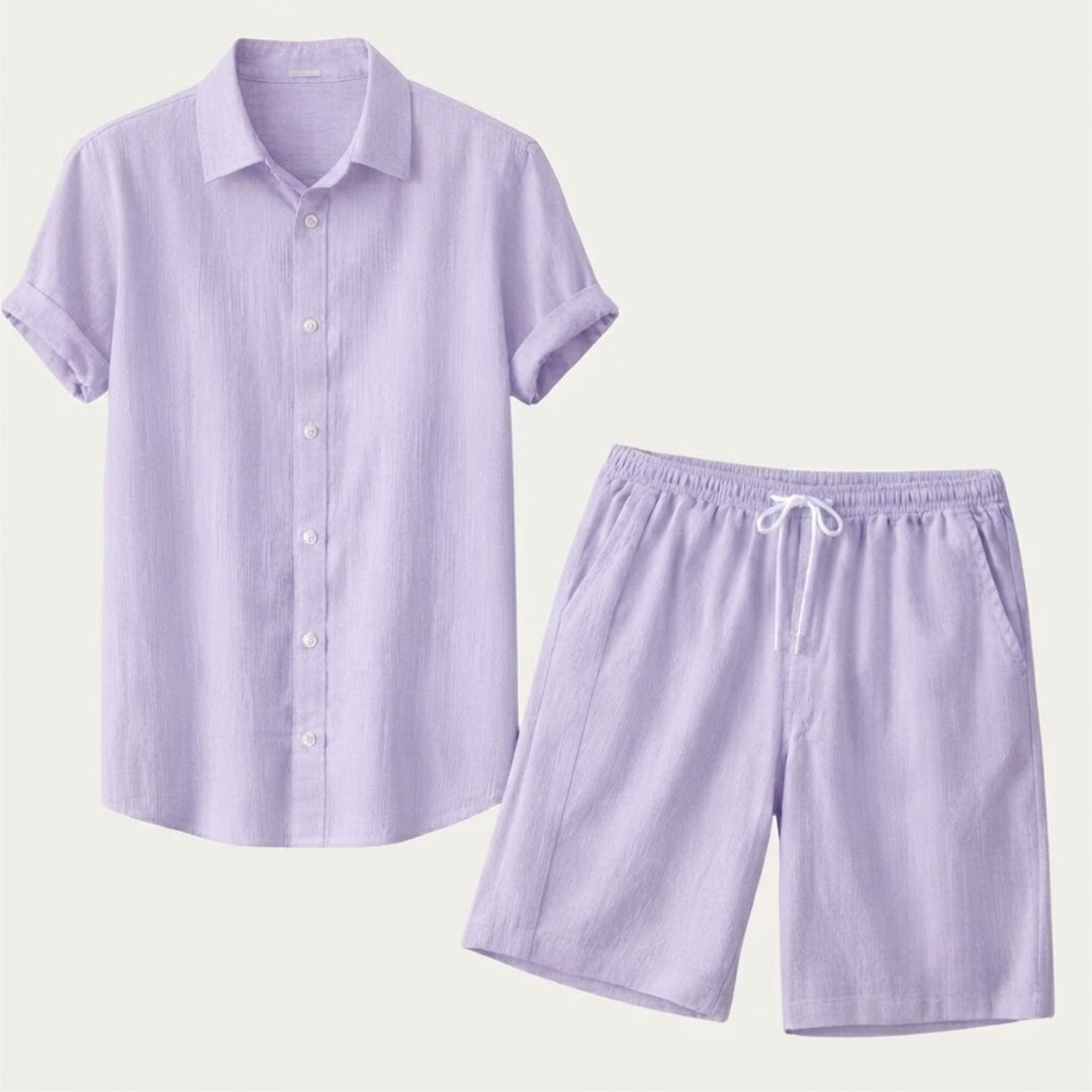 The Glenridge Park Men’s Lightweight Co Ord Set – Button Up Shirt & Drawstring Shorts