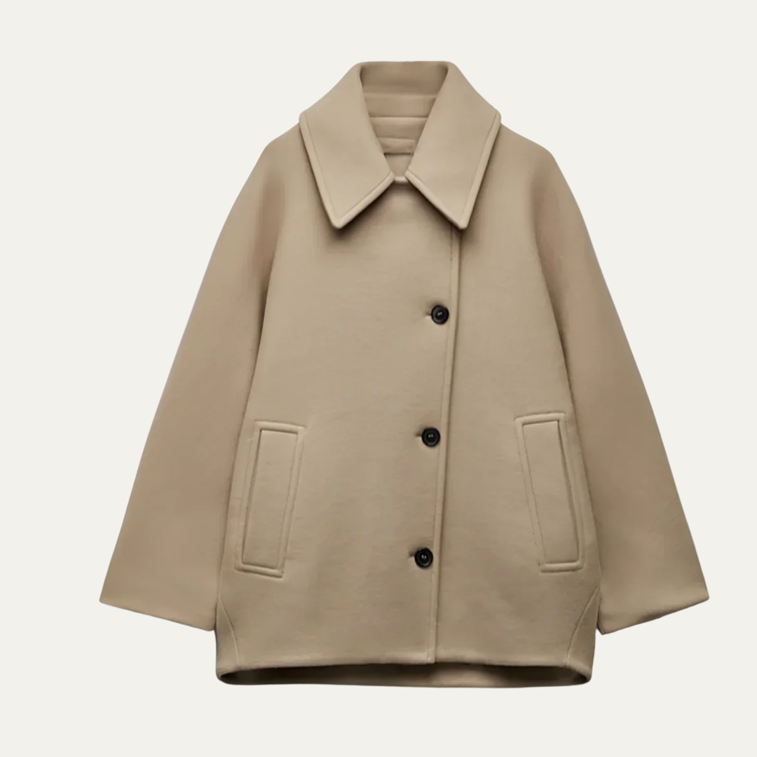 Women's Oversized Wool Blend Jacket – Casual Button Front Short Coat