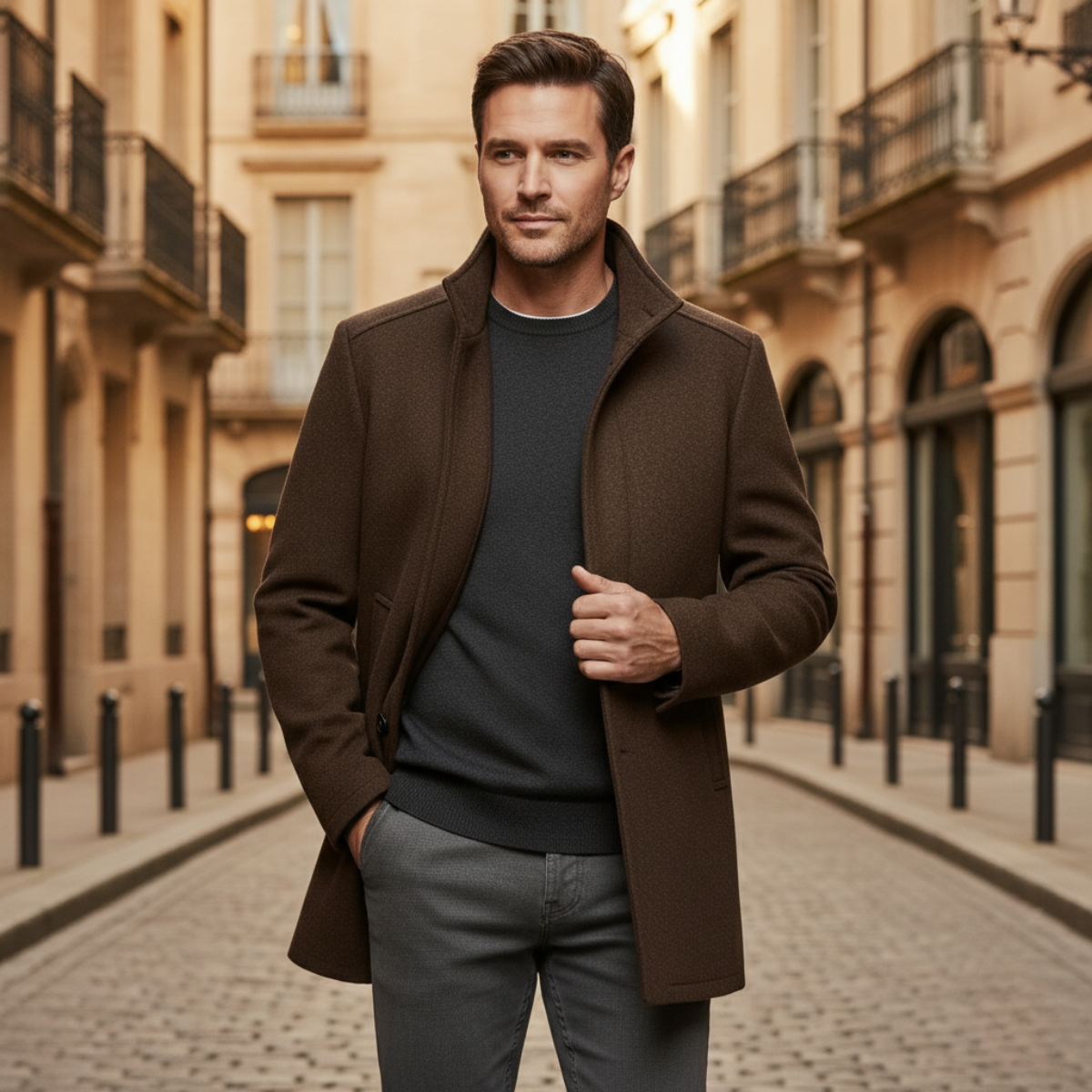 The Aldeburgh Men's Wool Blend Button Up Coat with Warm Lining