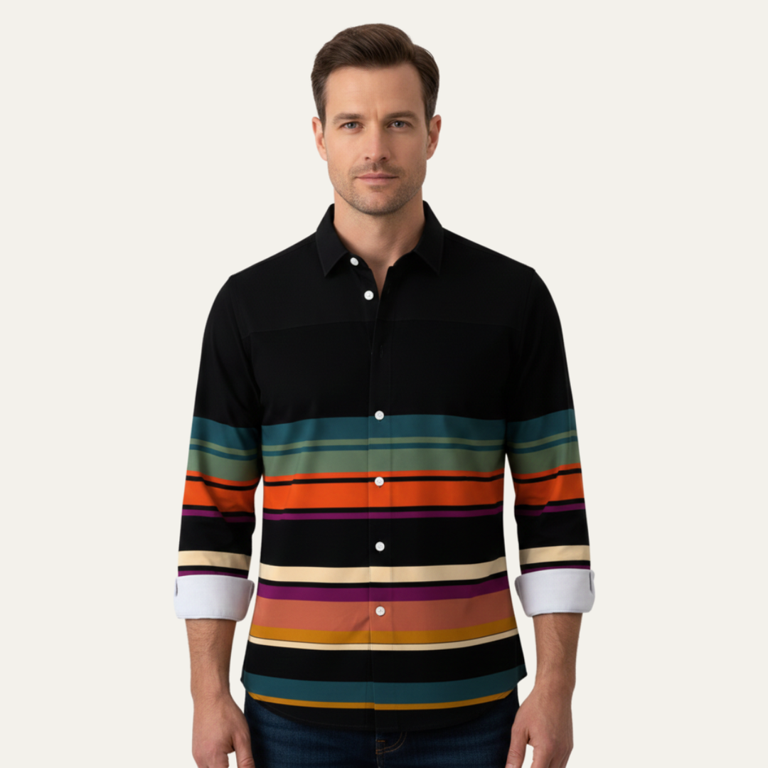 The Glenpark Men’s Modern Color Block Striped Trendy Shirt