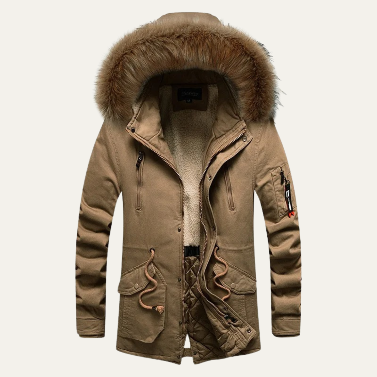 The Lipari Men's Long Down Hooded Jacket with Fur Collar