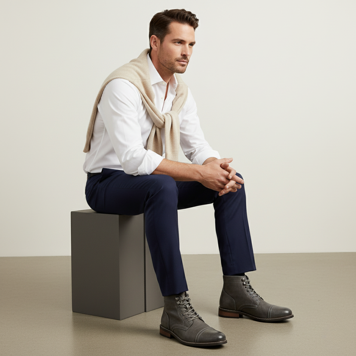 The Porto Cervo Men’s Durable  Faux Leather Lace Up Ankle Boots