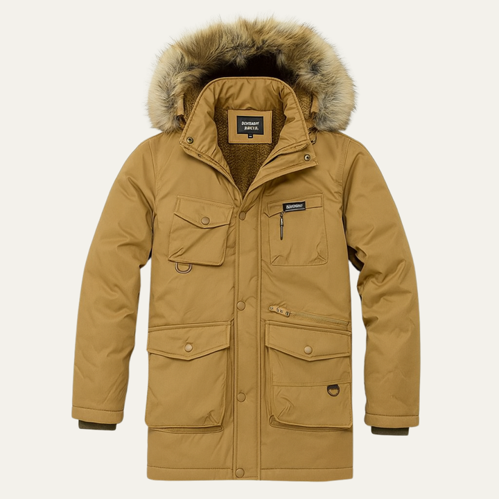 The Sassari Men's Outdoor Hooded Long Down Jacket with Multip Pocket