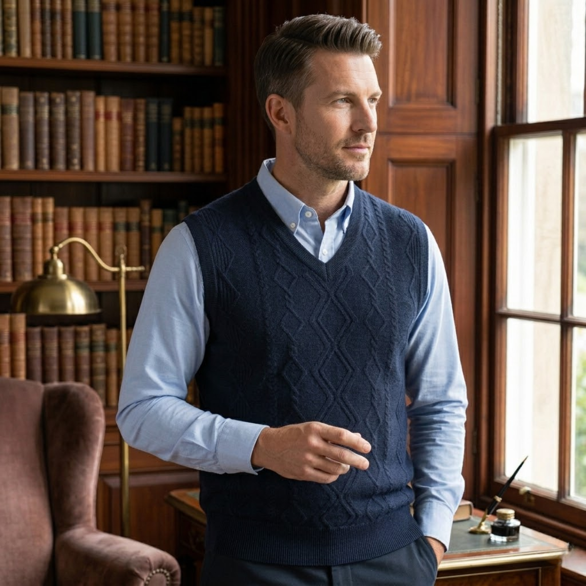 The Canazei Men’s Winter Cable Knitted V Neck Sweater Vest