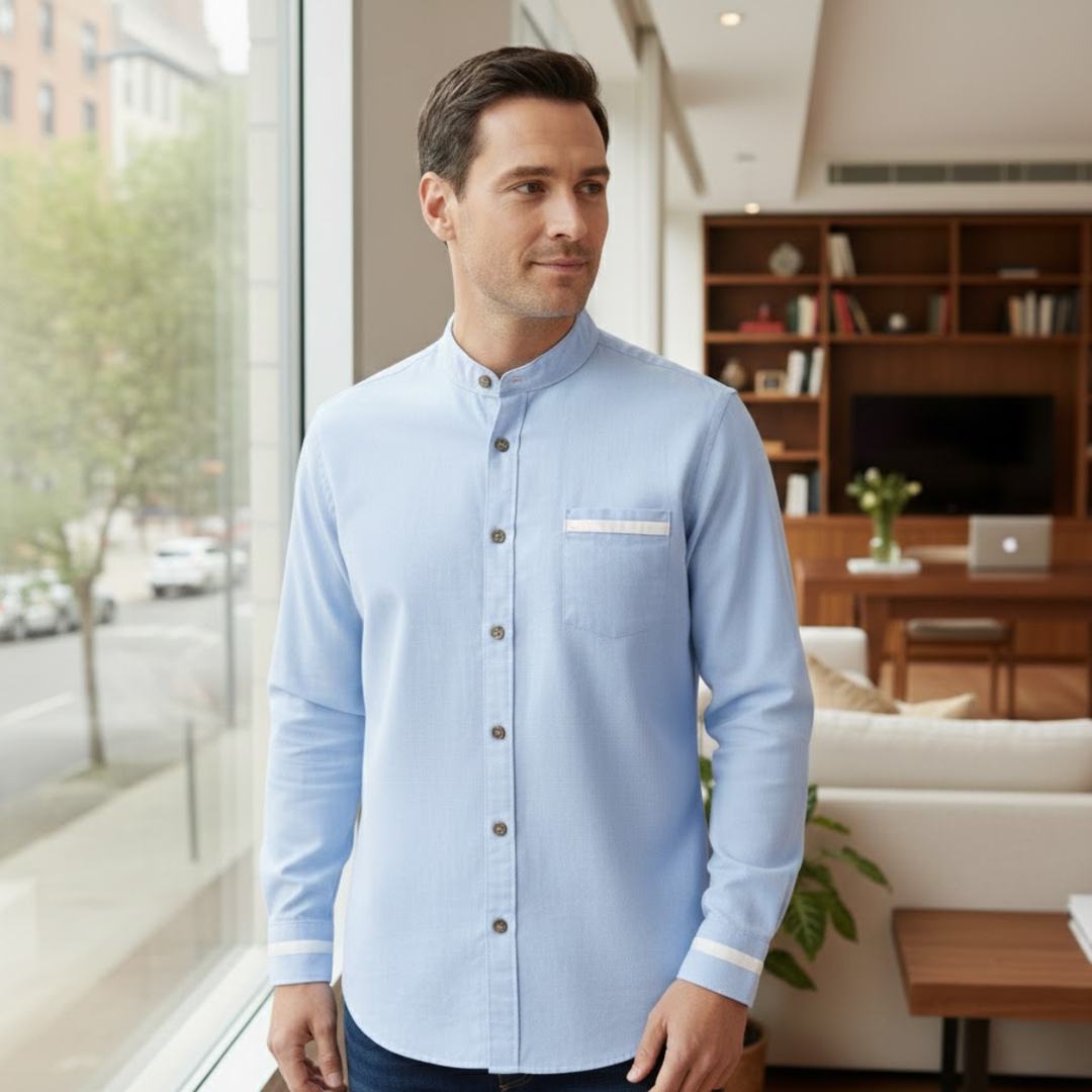 The Silverhaven Ridge Men’s Standing Collar Business Button Up Shirt