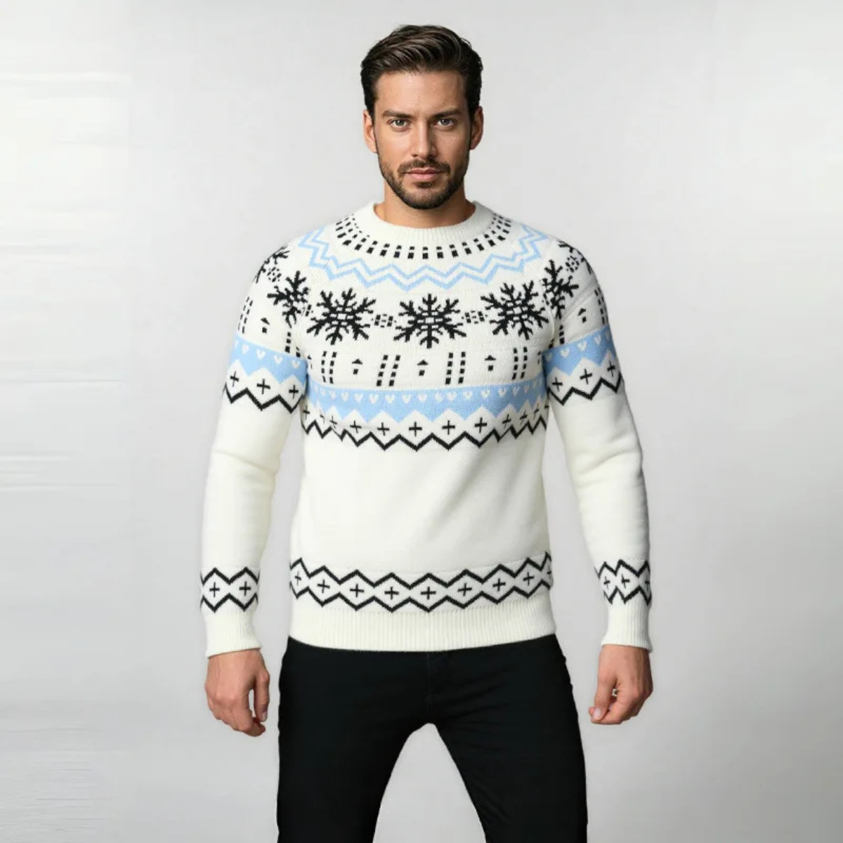 The Westfield Men’s Round Neck Warm Snowflake Knit Christmas Sweater