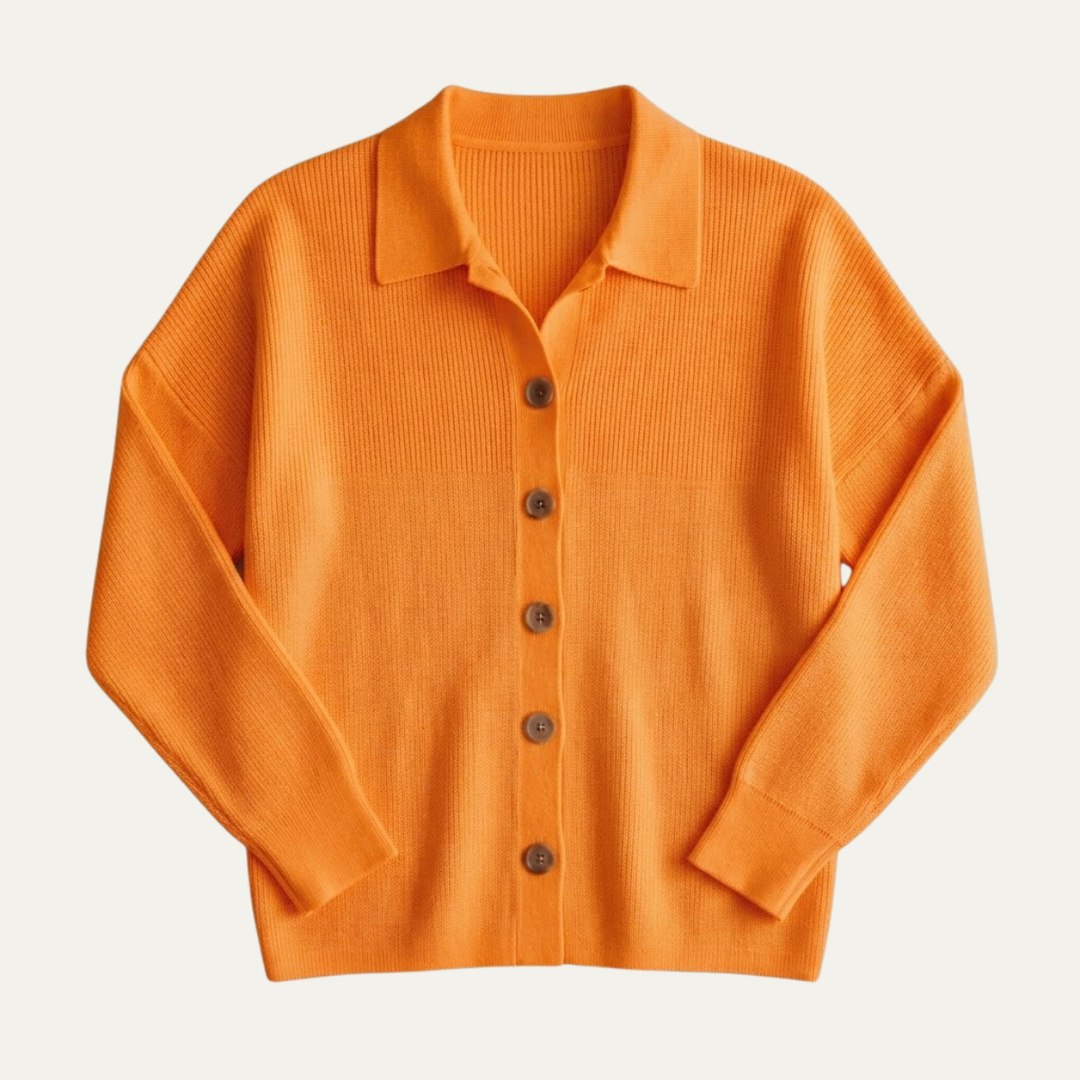 Women's V Neck Cardigan with Collared Neckline