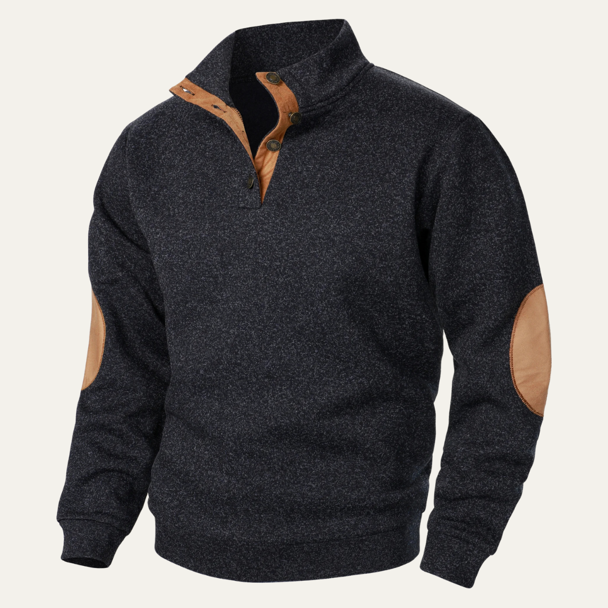 The Oakcrest Men's Stand Collar Fleece Sweater with Suede Elbow Patches