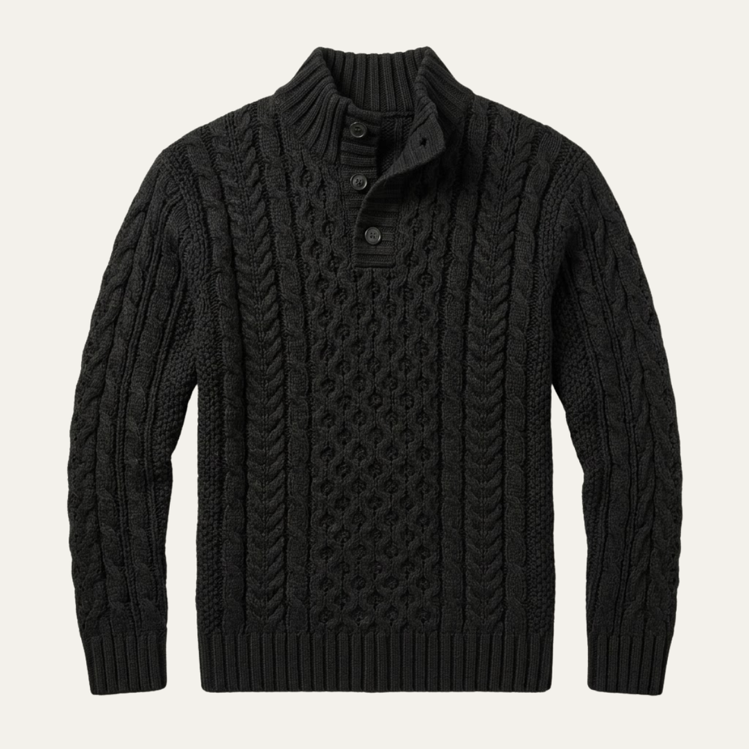 The Brighton Men’s Chunky Button Neck Knit Cable Sweater