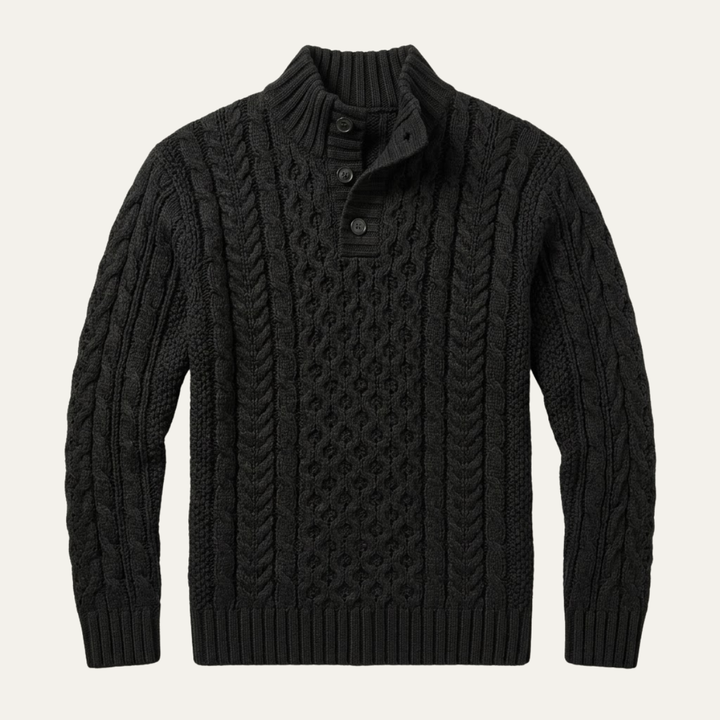 The Brighton Men’s Chunky Button Neck Knit Cable Sweater