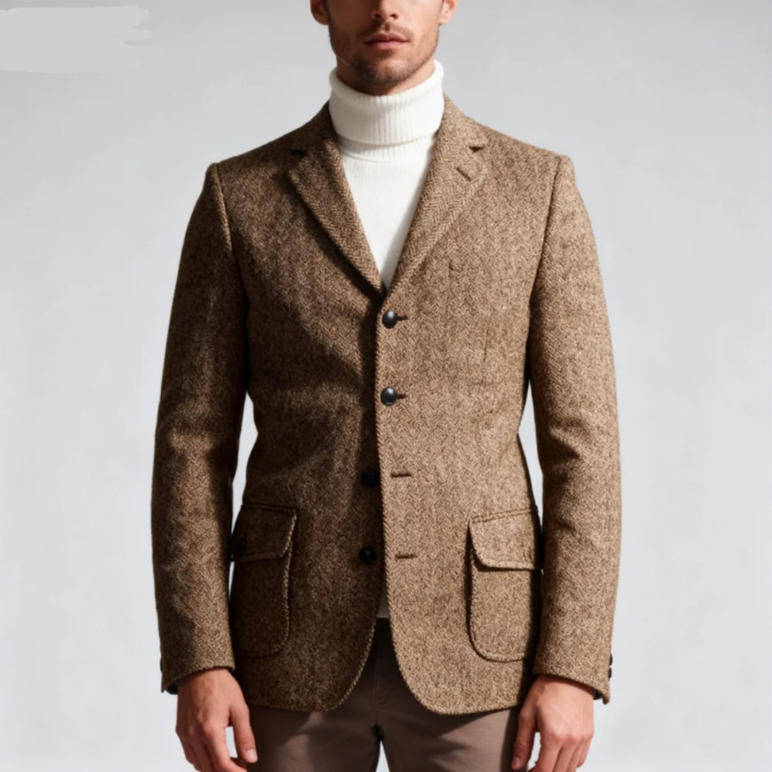 The Tyrol Men’s Retro Slim Fit Herringbone Tweed Blazer