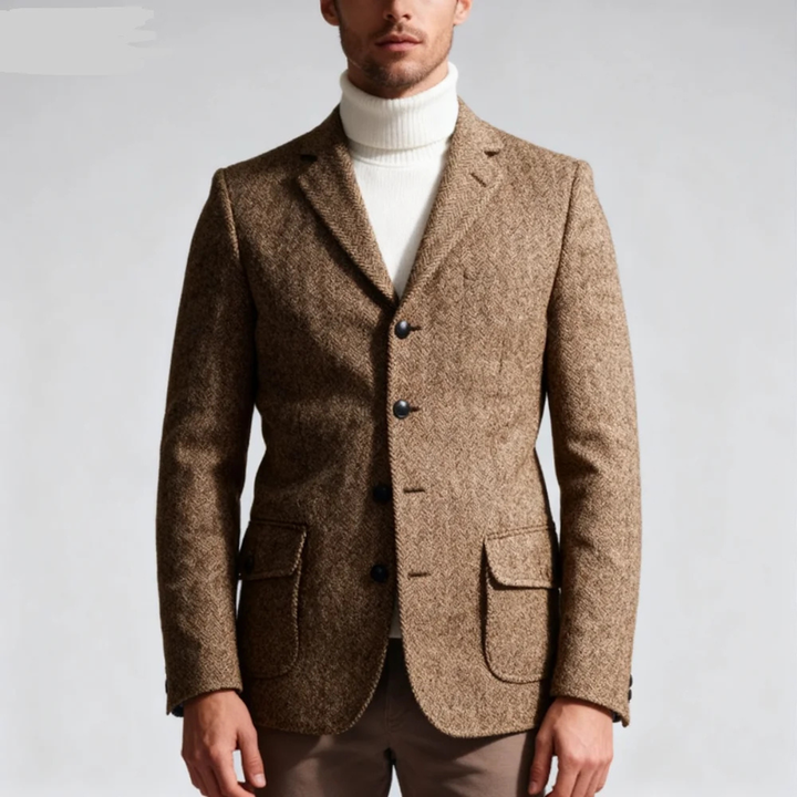 The Tyrol Men’s Retro Slim Fit Herringbone Tweed Blazer