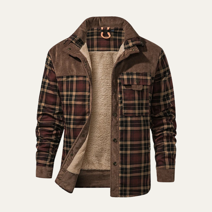 The Montefalco Men’s Casual Plaid Flannel Jacket with Multi Pocket