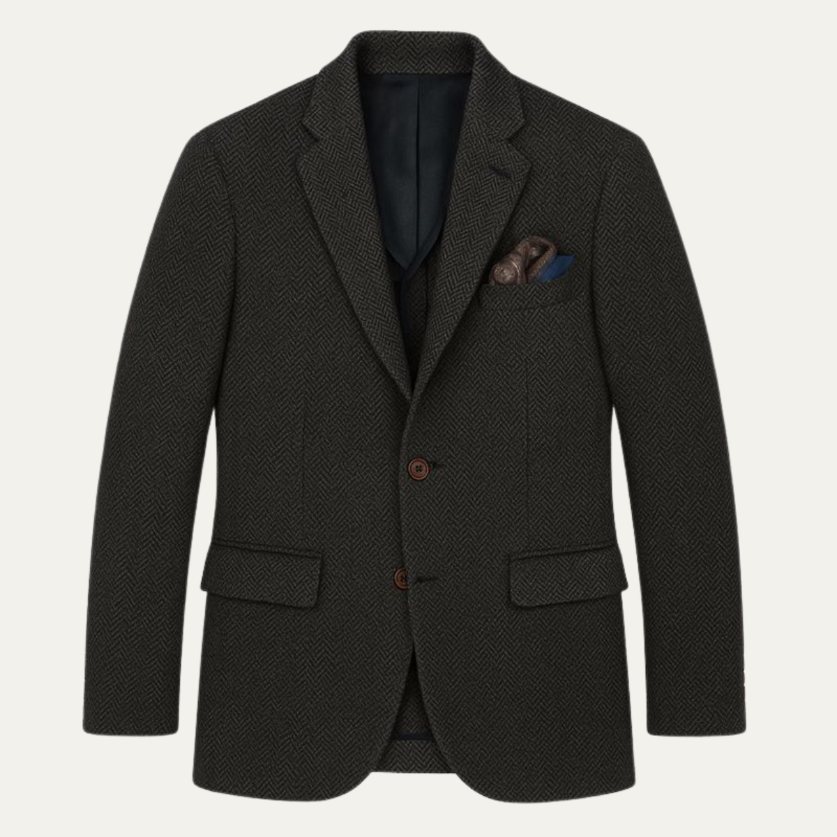 The Testaccio Men’s Single Breasted Wool Tweed Herringbone Blazer – Black