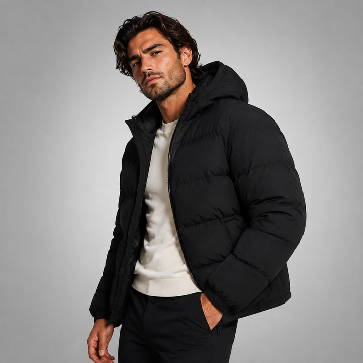 Men's Hooded Puffer Jacket - Waterproof Down Winter Coat