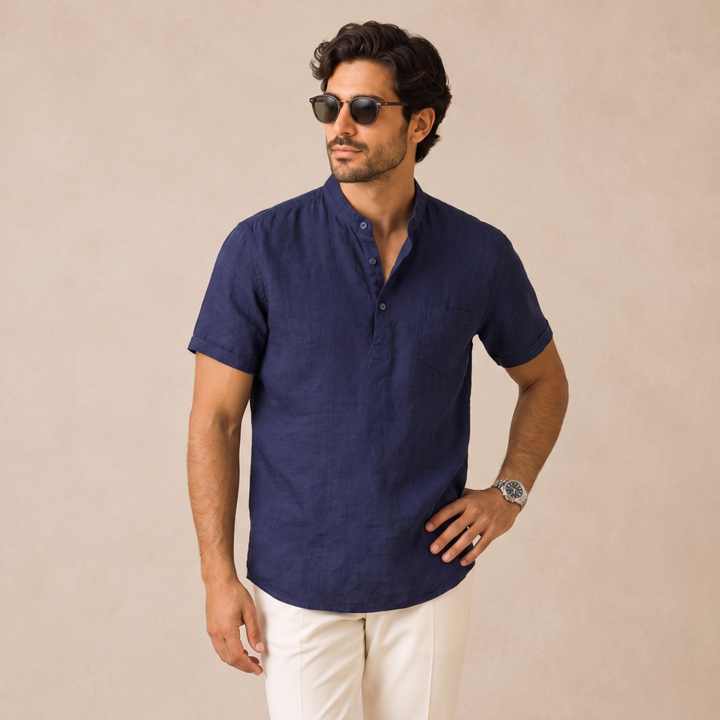 The Edinburgh Men’s Lightweight Cotton Linen Henley Shirt