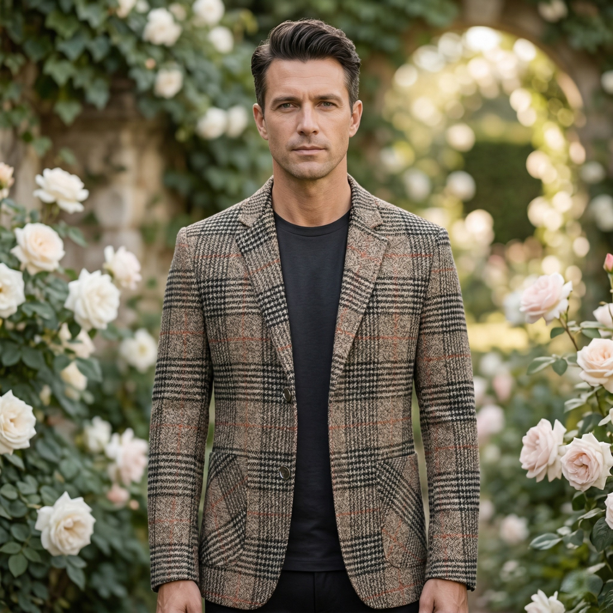 The Monopoli Men’s Slim Fit Check Plaid Tweed Blazer Suit - Wedding Guest