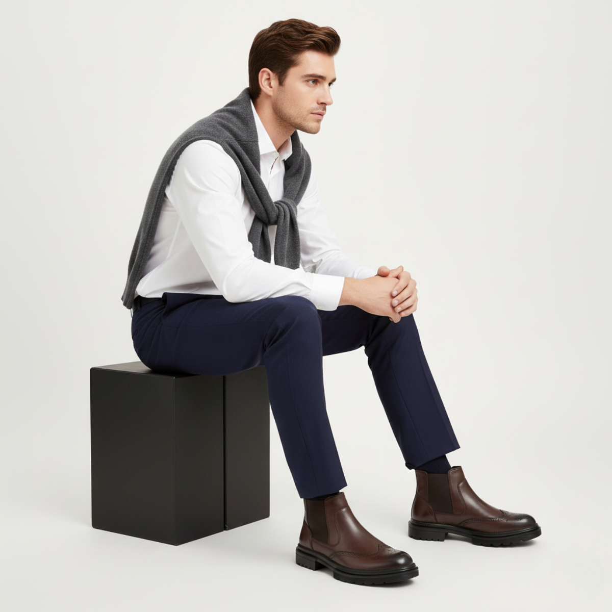 The Eastbourne Men's Smart Brogue Leather Chelsea Boots