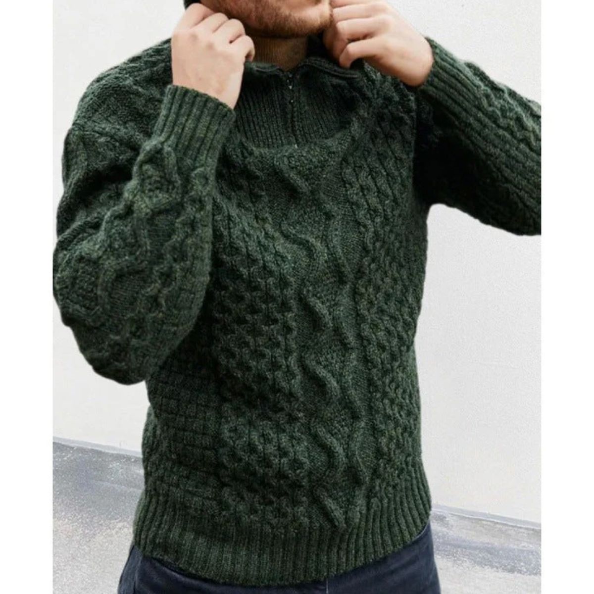 The Dublin Quarter Zip Wool Cable Knit Sweater for Men