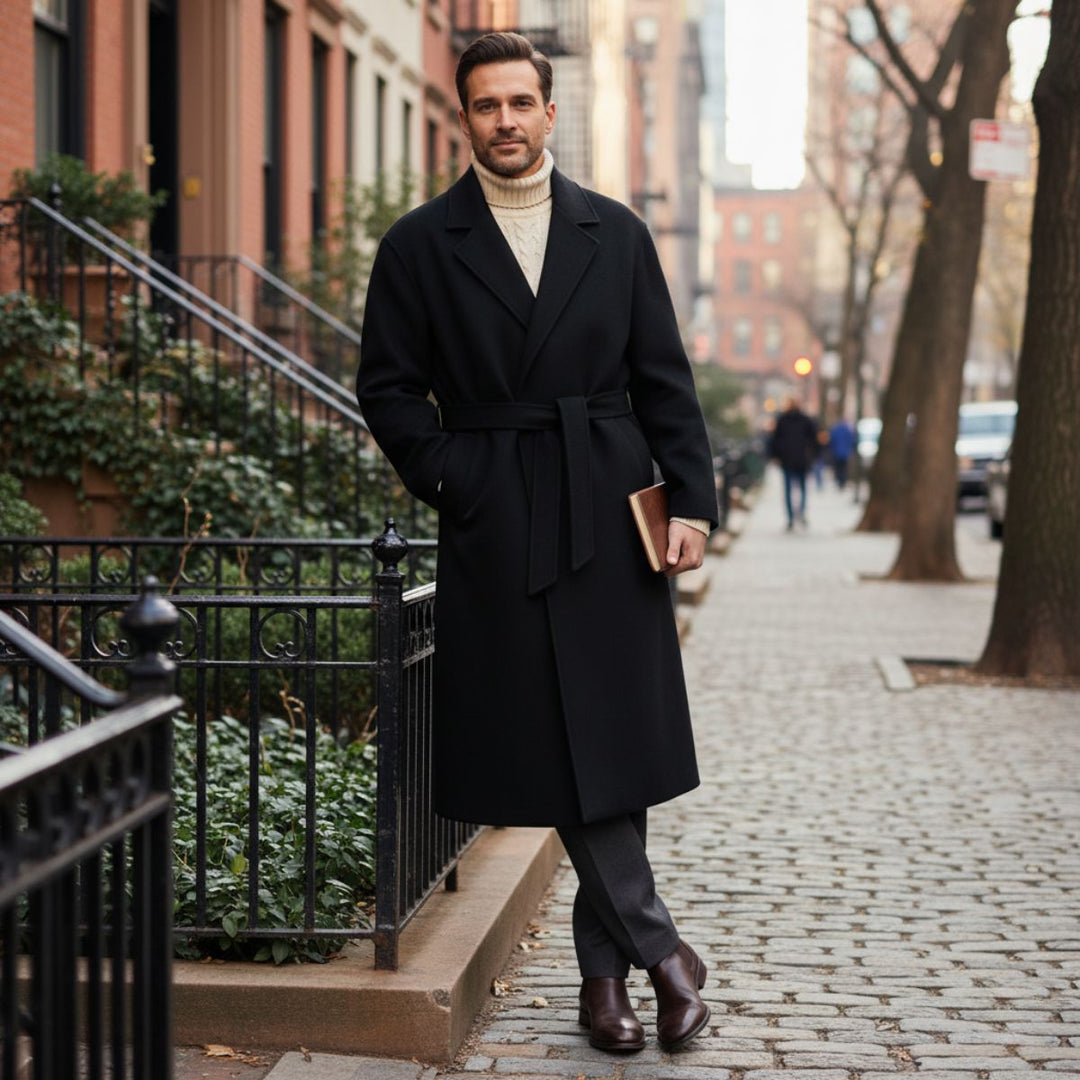 The Whitechapel Men's Elegant Camel Wrap Wool Coat with Belt