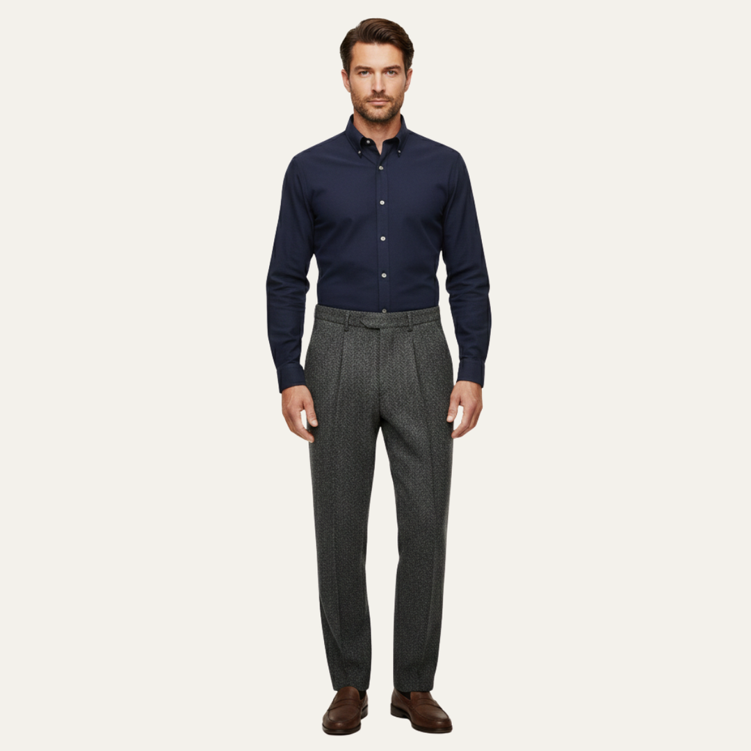 The Bridgecrest Men’s High Waisted Herringbone Retro Tweed Pants