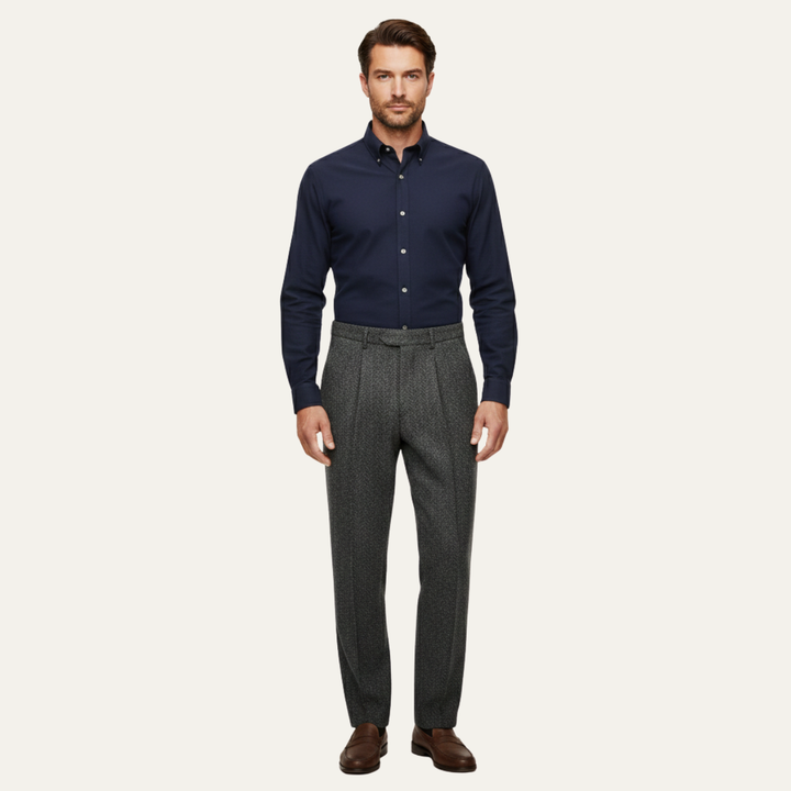 The Bridgecrest Men’s High Waisted Herringbone Retro Tweed Pants