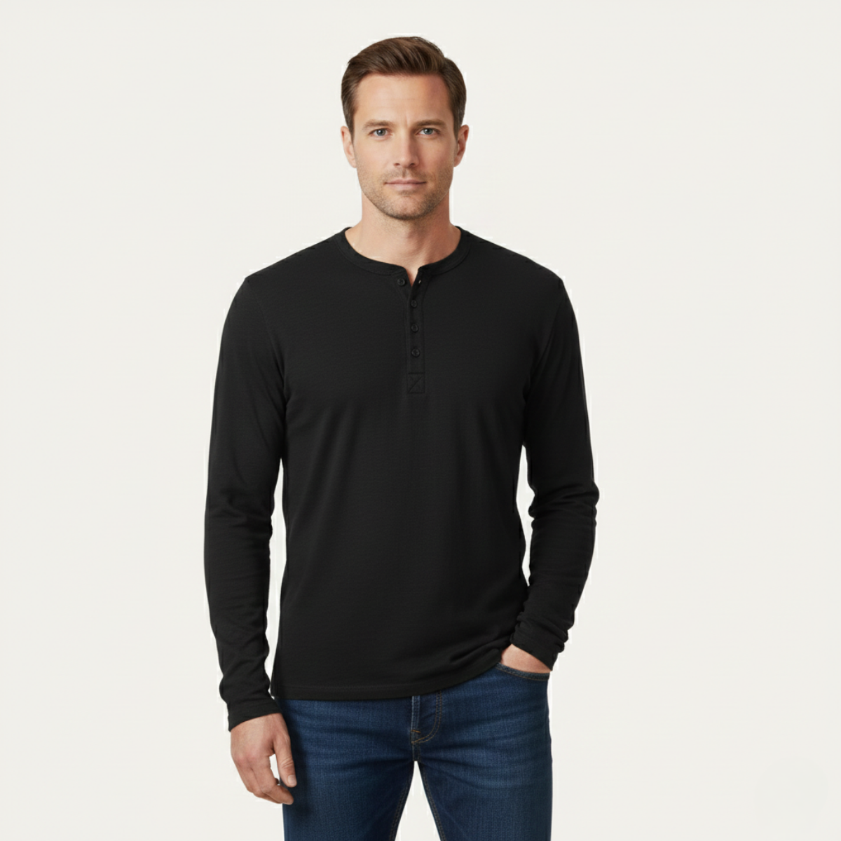 The Sheffield Men's Long Sleeve Henley Shirt - Modern Cotton Top