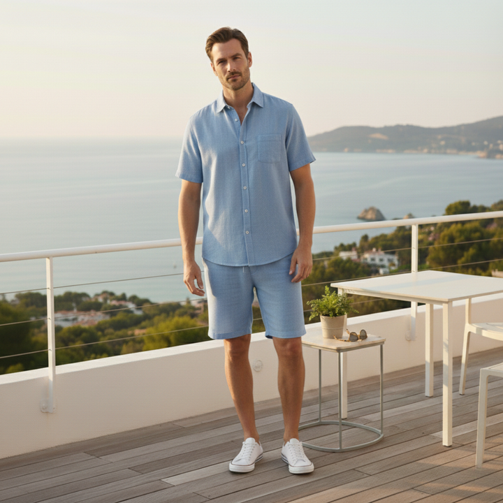 The Willowford Ridge Men’s Breathable Summer Linen Set –Shirt & Shorts