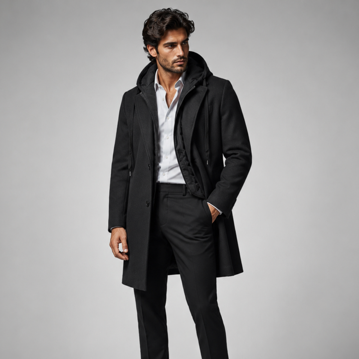 The Arundel Men's Hooded Wool Overcoat with Quilted Lining