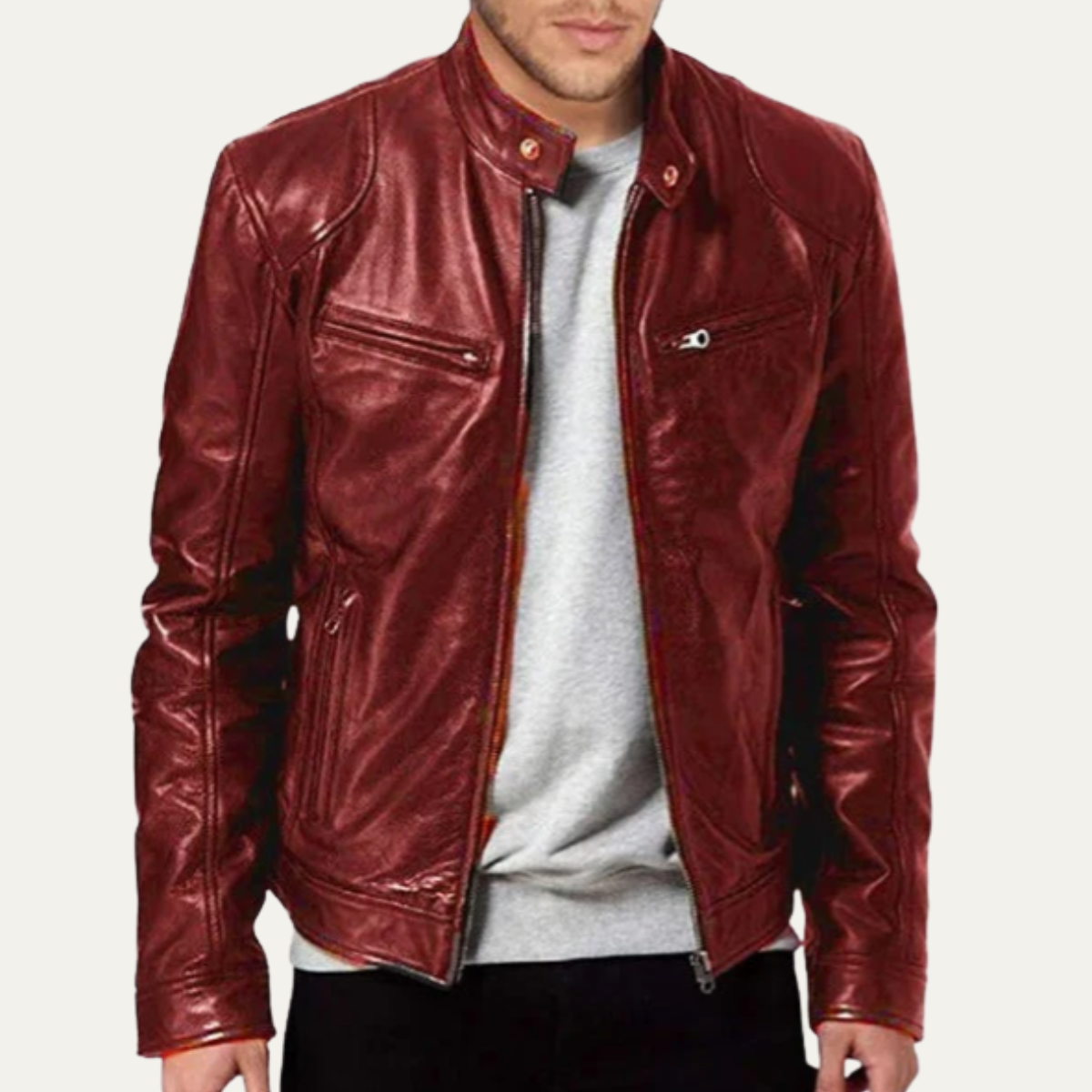 The Ashbury Men’s Vintage Leather Biker Zip Up Jacket