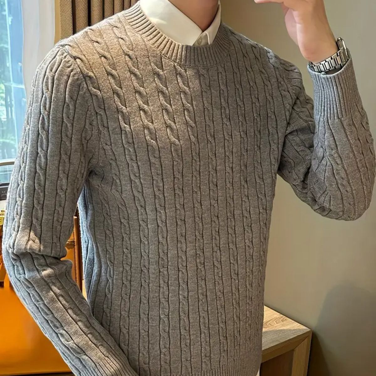 The Versailles Cashmere Merino Wool Knit Sweater for Men - Grey