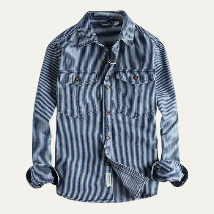 The Ridgepark Men’s Casual Vintage Striped Denim Shirt Jacket