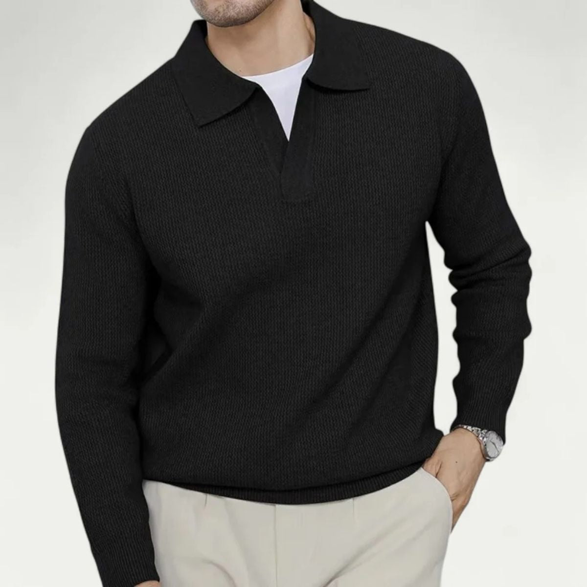The Portofino Knitted Long Sleeve Polo Sweater for Men - Open Collar