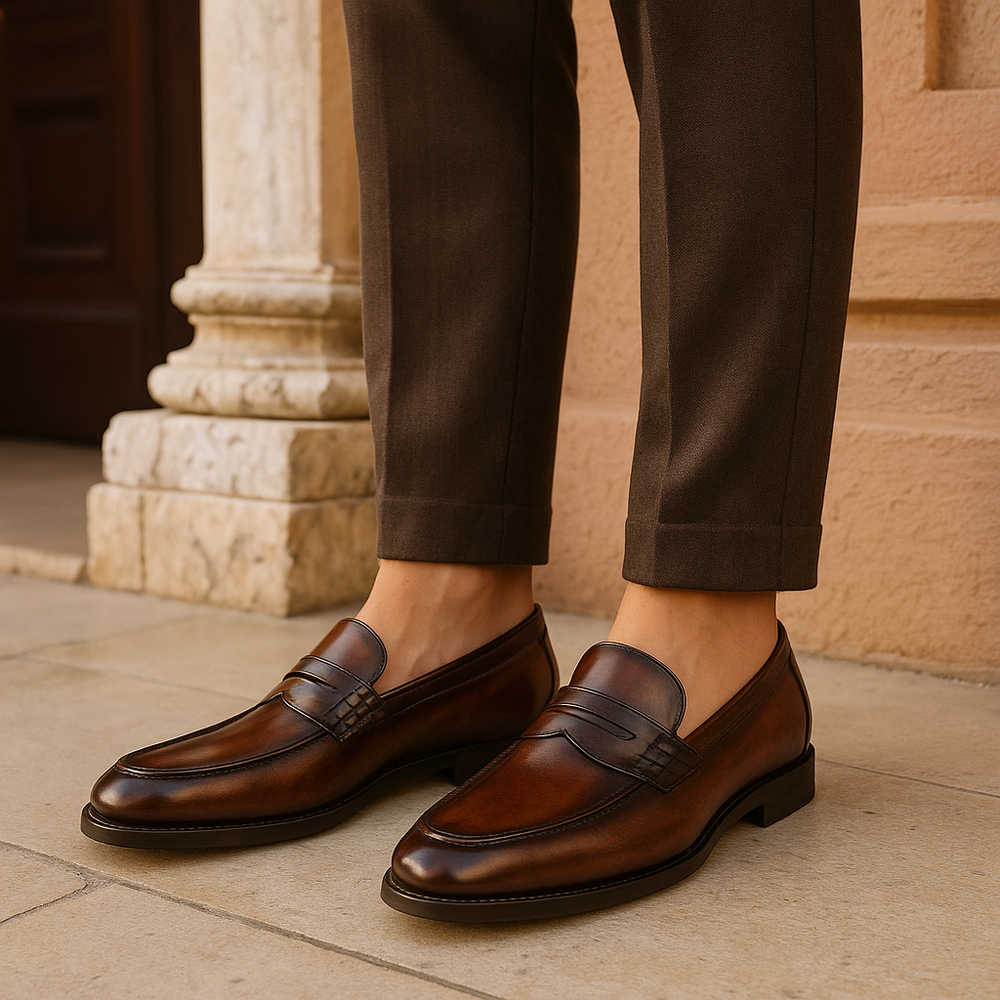 Men Elegant Leather Loafers Slip On Shoes-The British Gentlemen
