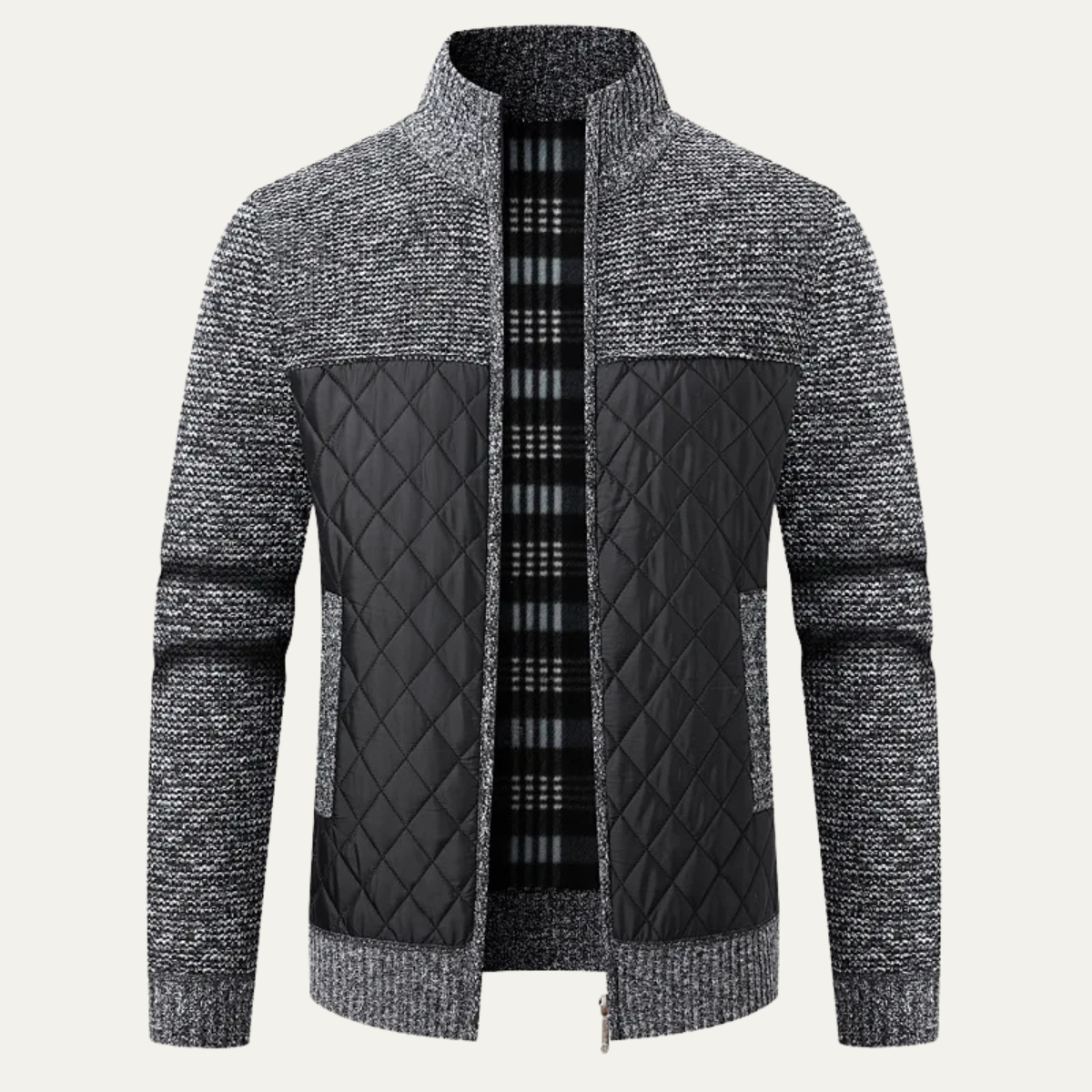 The Avellino Men’s Elegant Winter Zip Up Quilted Knit Puffer Jacket - Black