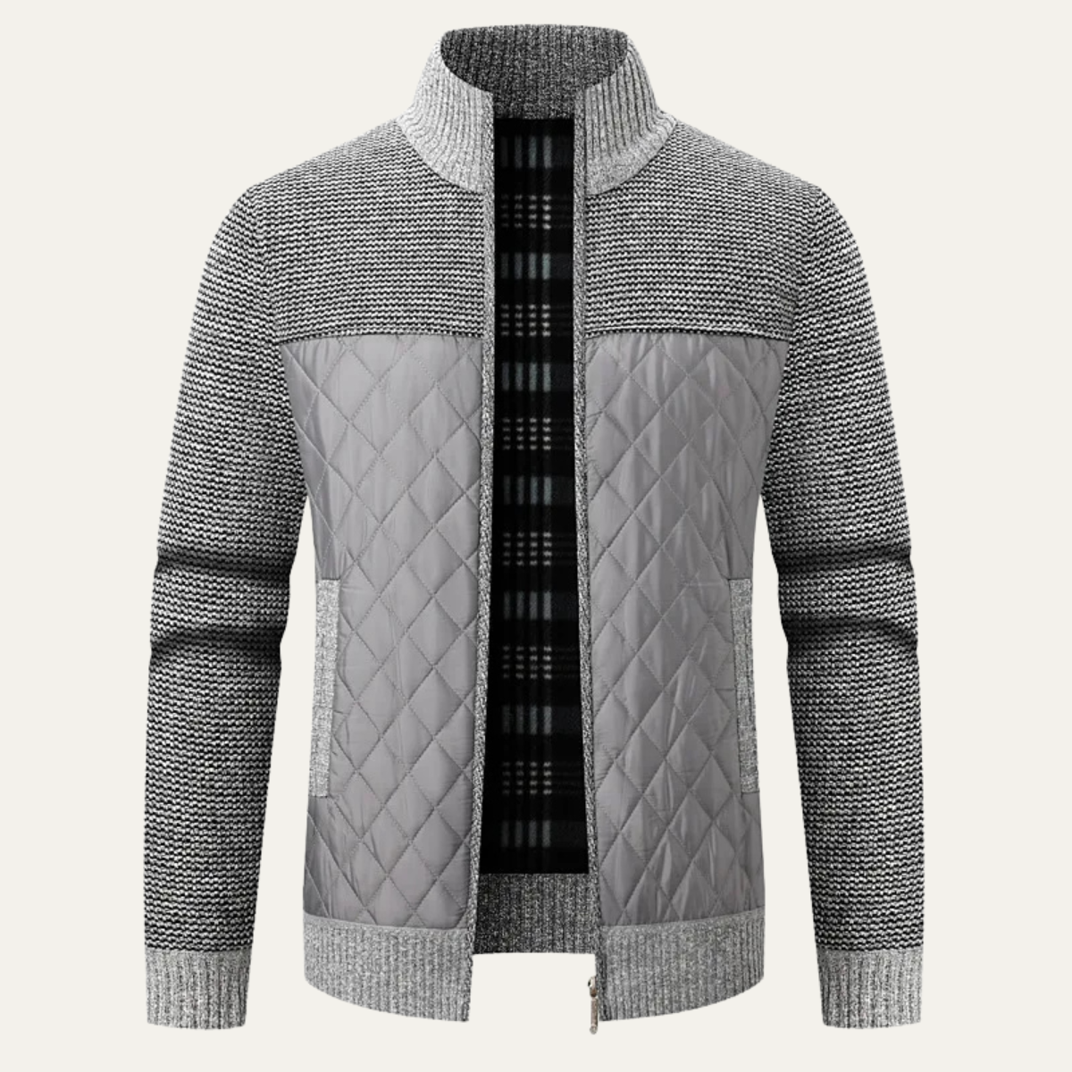 The Avellino Men’s Elegant Winter Zip Up Quilted Knit Puffer Jacket - Black