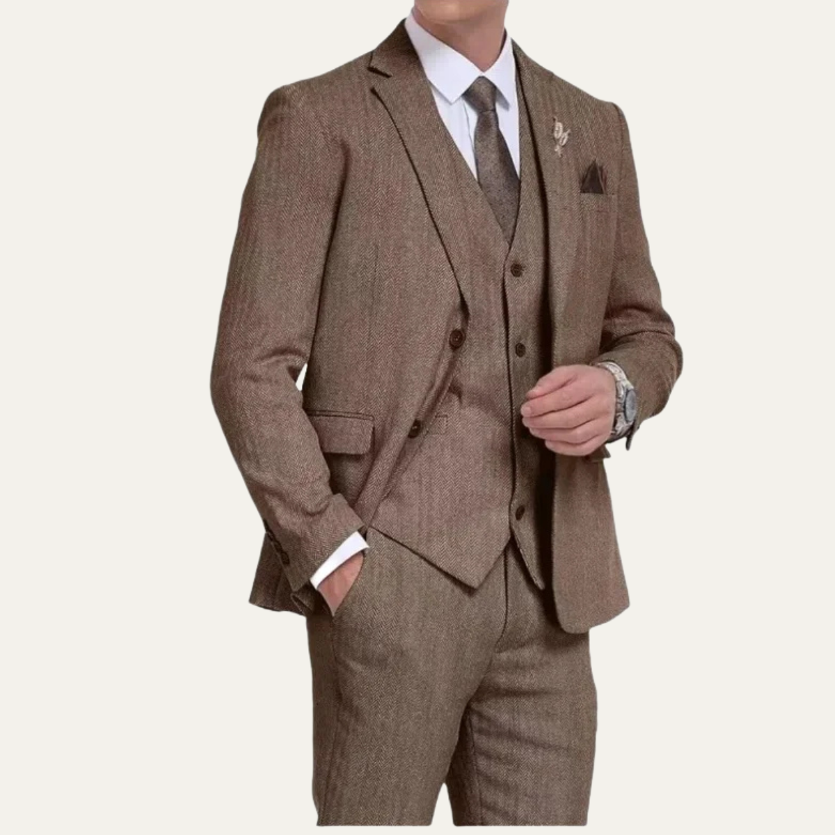 The Mayfair Men’s Tweed 3 Piece Suit – Retro Slim Fit Waistcoat Set