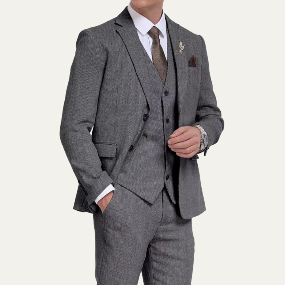The Mayfair Men’s Tweed 3 Piece Suit – Retro Slim Fit Waistcoat Set