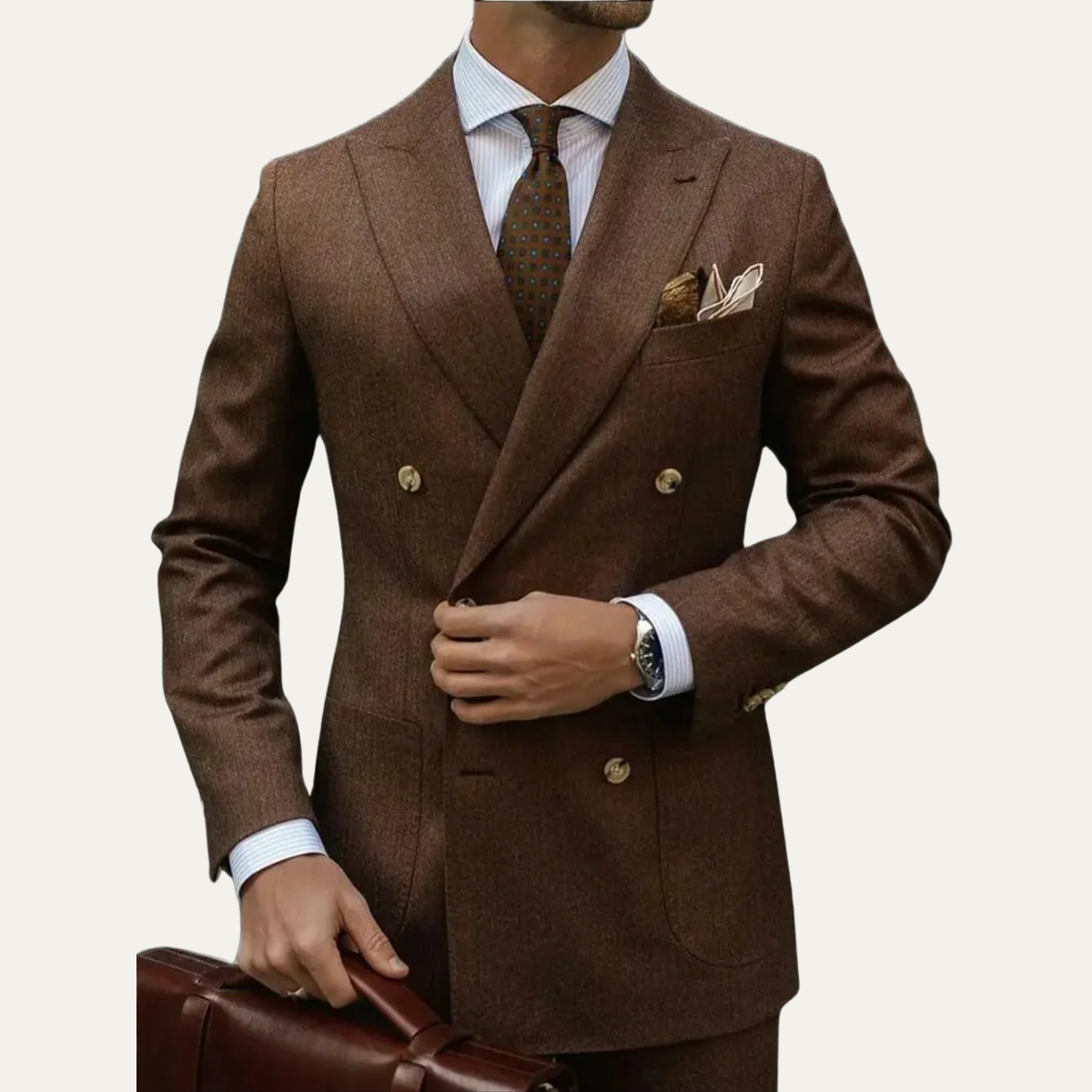The Chelsea Men’s Brown Double Breasted Suit – Slim Fit Tailored 2 Piece Elegant Set