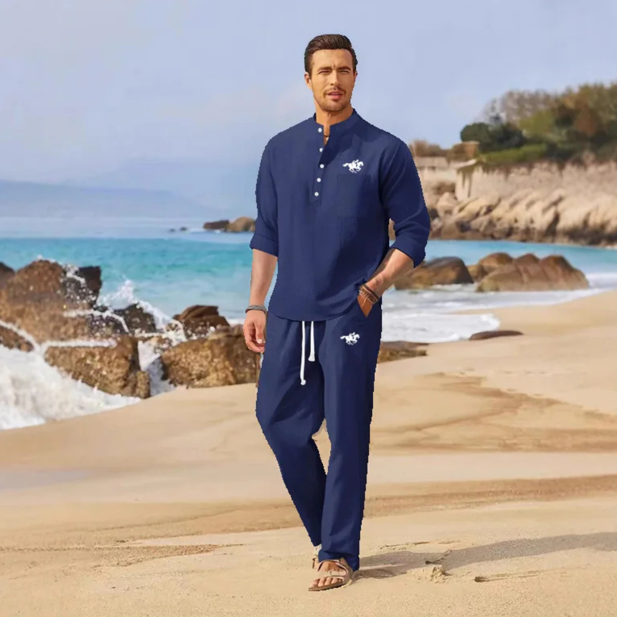 The Hillvale Men’s Lightweight Casual Linen Set – Polo & Pants