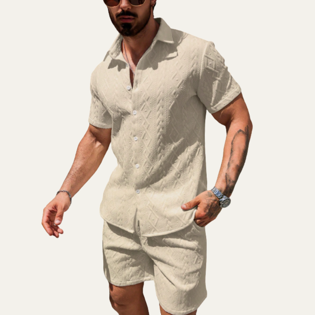 The Meadowridge Men’s Textured Summer Co Ord Set Shirt & Shorts
