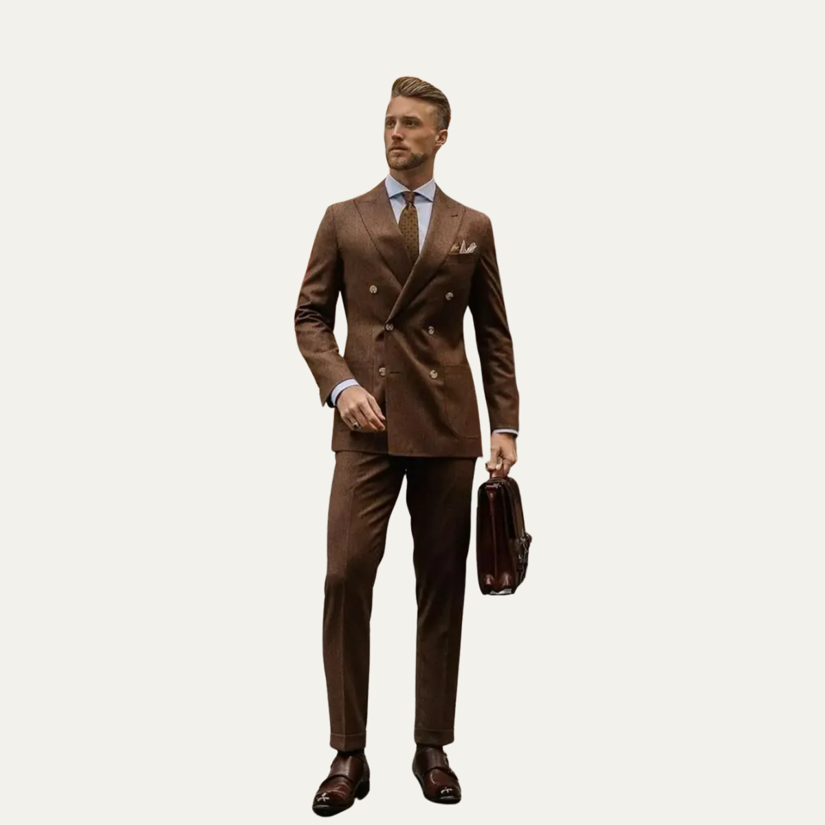 The Chelsea Men’s Brown Double Breasted Suit – Slim Fit Tailored 2 Piece Elegant Set