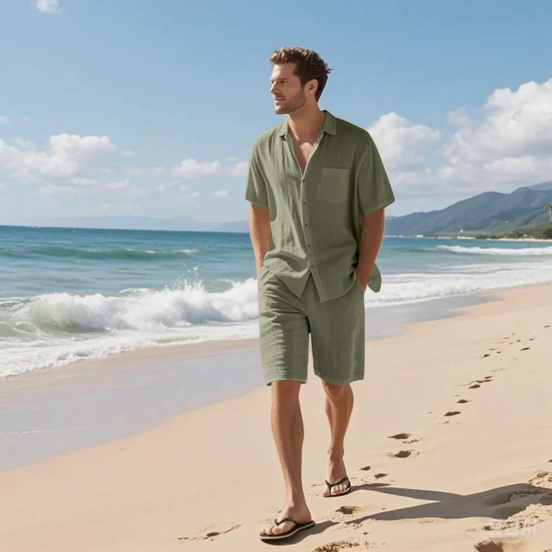 The Glenmoor Men’s Casual Summer Short Sleeve Shirt & Shorts Set